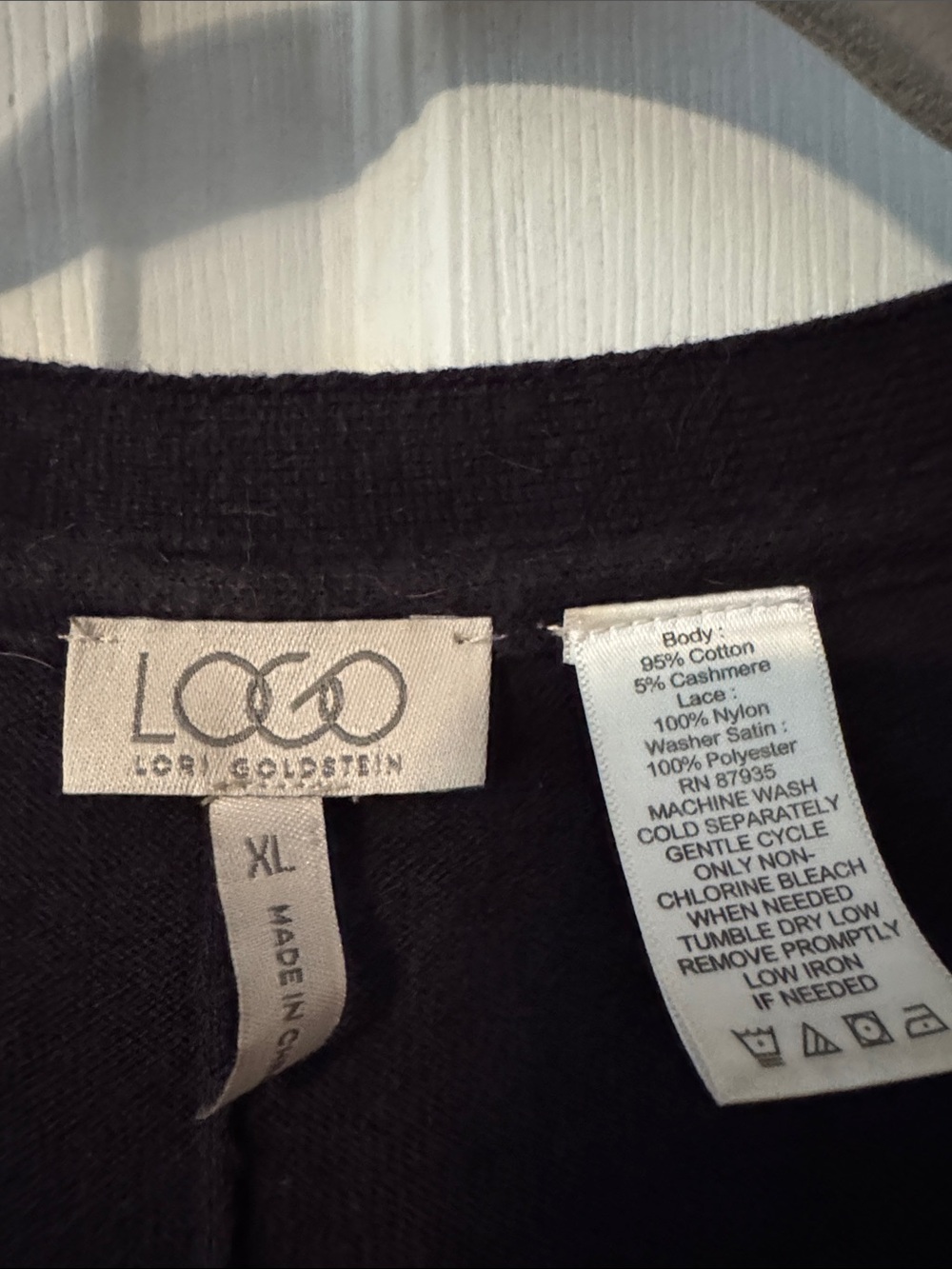 LOGO by Lori Goldstein Dark Plum Long V-Neck Button Cardigan with Lace Hem - Picture 2 of 3